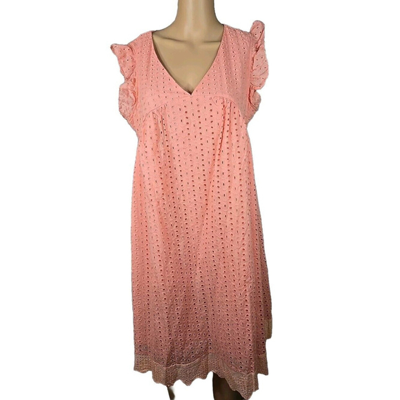 Bloomchic Dresses & Skirts - Bloomchic Women's Peach Eyelet Ruffle Sleeve Pocket Dress Size 10 NWT